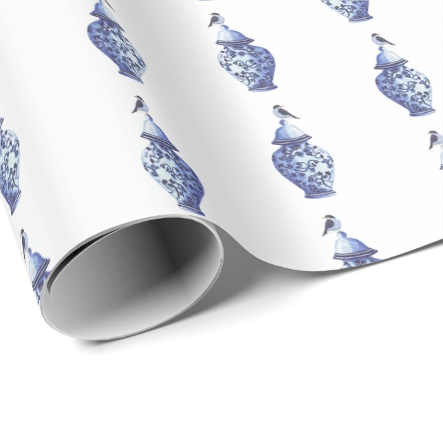 Papel De Regalo Bluebirds on Ginger Jars Wrapping Paper (Esquina del rollo)