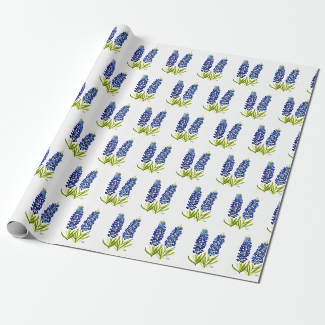 Papel De Regalo Bluebonnets Texas Flores silvestres acuarela (Desenrollado)