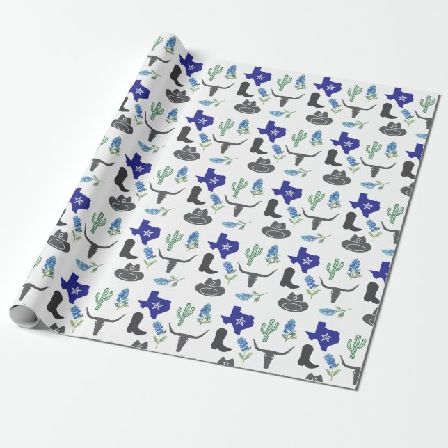 Papel De Regalo Bluebonnets Texas Flores silvestres acuarela (Desenrollado)