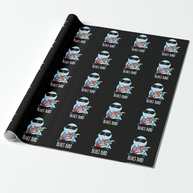 Papel De Regalo Blues Bird Funny Bluebird Pun Dark BG (Desenrollado)