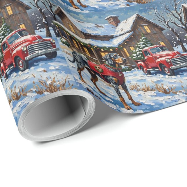 Papel De Regalo Bluetick Coonhound Christmas Farmhouse Holiday (Esquina del rollo)