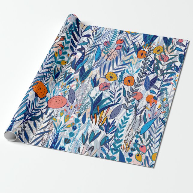 Papel De Regalo Bluish Floral Garden (Desenrollado)