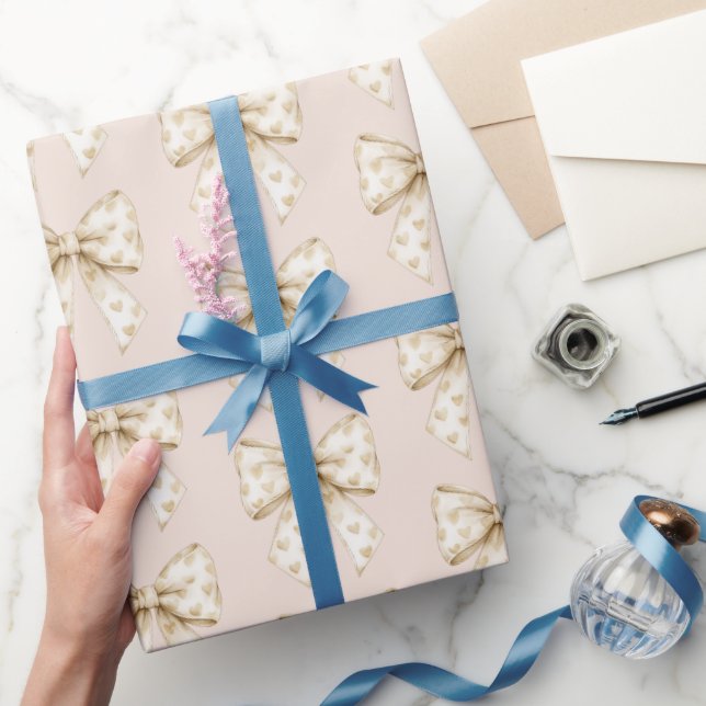 Papel De Regalo Blush Cream Hearts Bows Birthday (Regalar)