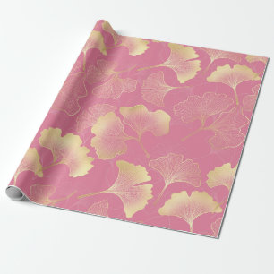 Papel De Regalo Blush Ginkgo Luxe – Botánico Dorado sobre Rosa (8)