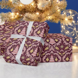 Papel De Regalo Blush Pink and Burgundy Baroque Christmas Pattern