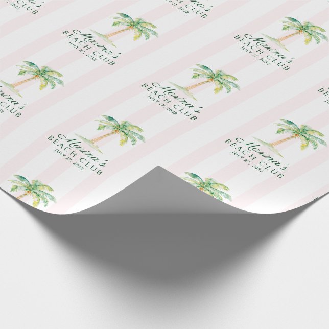 Papel De Regalo Blush Pink Cabana Stripes Palm Beach Club (Esquina)