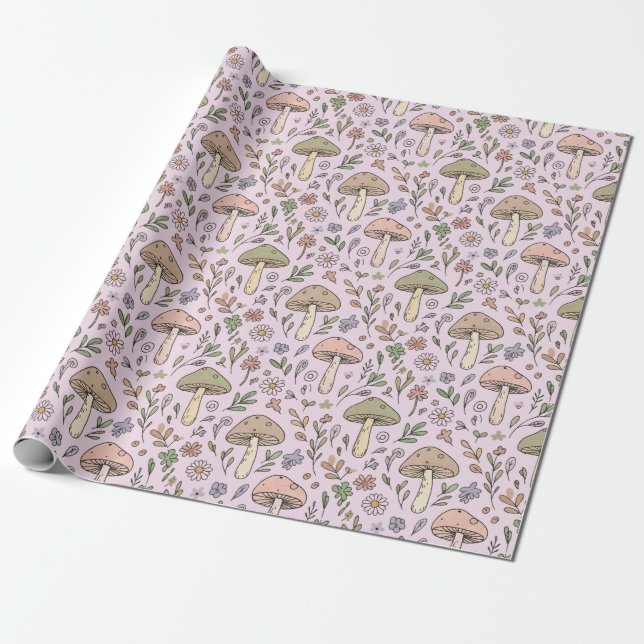 Papel De Regalo Blush Pink Fungi Seamless Pattern Gift (Desenrollado)