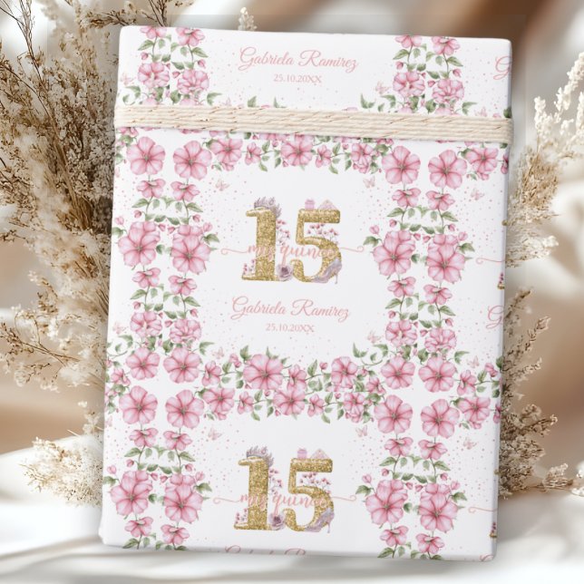 Papel De Regalo Blush Pink Golden Mis Quince Quinceañera  (Subido por el creador)