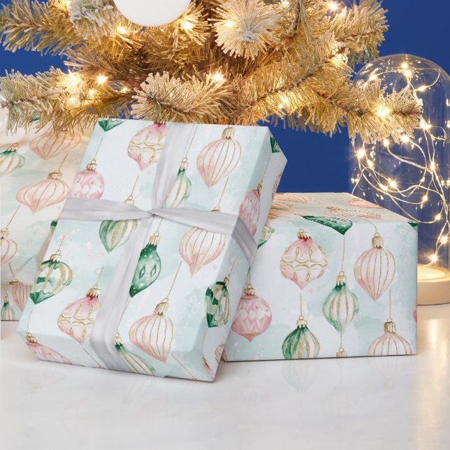 Papel De Regalo Blush Pink Green Ornaments Christmas (Vacaciones)