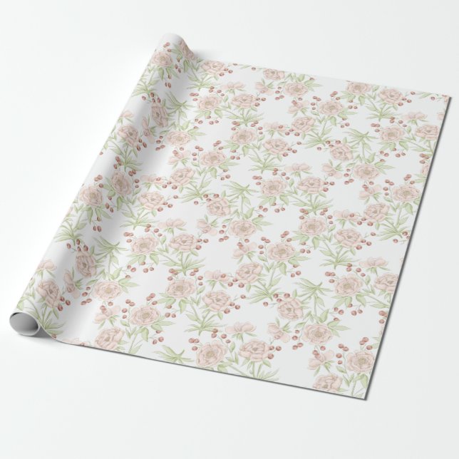 Papel De Regalo Blush Pink Roses Wedding (Desenrollado)