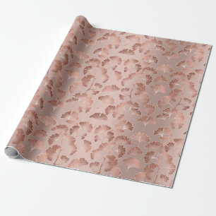 Papel De Regalo Blush Rosa Dorado Hojas de Ginkgo Elegante Botánic