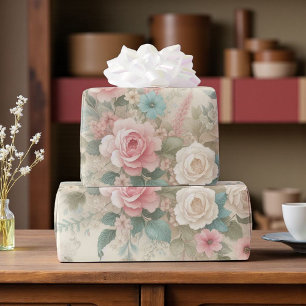 Papel De Regalo Blush Rosa Sage Verde Boho Floral Rosa Chic Desluc