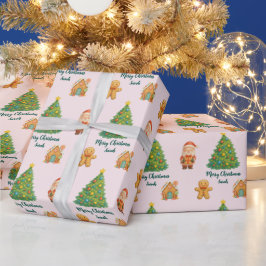 Papel De Regalo Blush Rosa Santa Caprichoso de Pan de Jengibre Nav