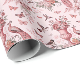 Papel De Regalo Blush rosa y blanco patrón de chinoiserie Toile