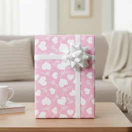 Papel De Regalo Blushing Pink & White Hearts & Love