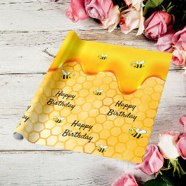 Papel De Regalo Bocadillo de abejas felices de cumpleaños goteo