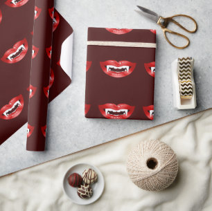 Papel De Regalo Bocas de vampiro patrón en rojo burdeos Halloween