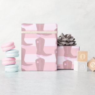 Papel De Regalo Bocas rosadas de Cowboy con fondo de patrón a raya