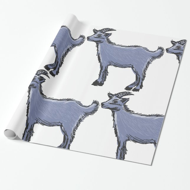 Papel De Regalo Boceto de cabra gris animal de granja rústica (Desenrollado)