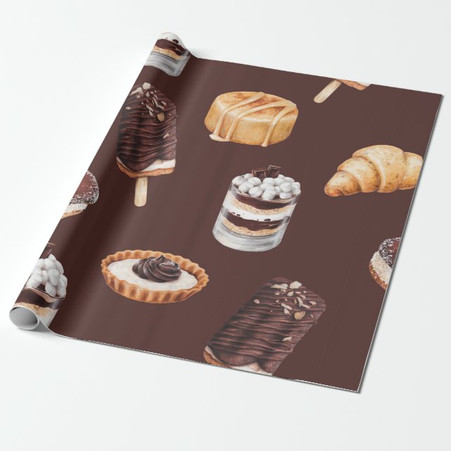 Papel De Regalo boceto de comida deliciosos postres y pasteles (Desenrollado)