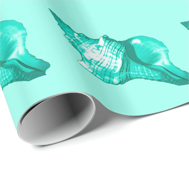 Papel De Regalo Boceto de concha de caracol - turquesa, blanco y a (Esquina del rollo)