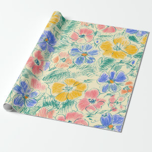 Papel De Regalo Boceto de Flor Silvestre Vintage (3)