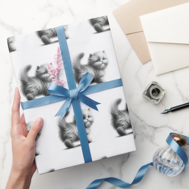 Papel De Regalo Boceto de gatito sobre blanco (Regalar)