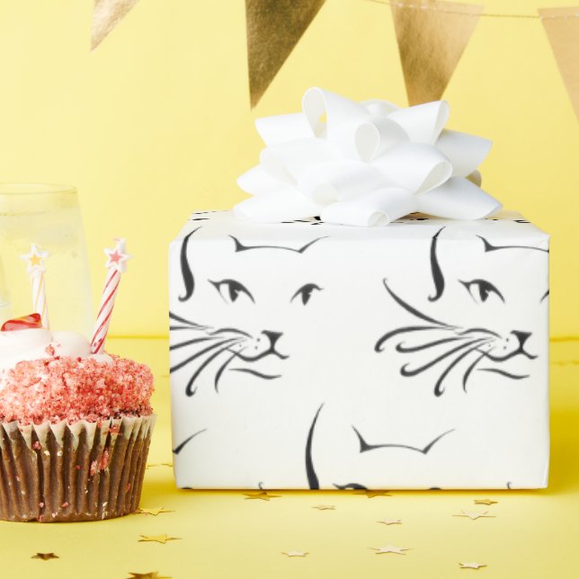 Papel De Regalo boceto de gato negro sobre blanco (Fiesta de cumpleaños )