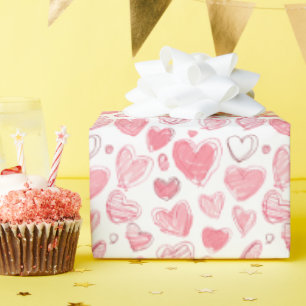 Papel De Regalo Bocetos de Doodle de Corazón en Blanco