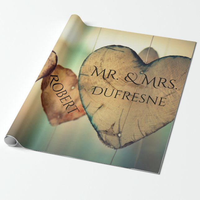 Papel De Regalo Boda/aniversario de corazones personalizados (Desenrollado)
