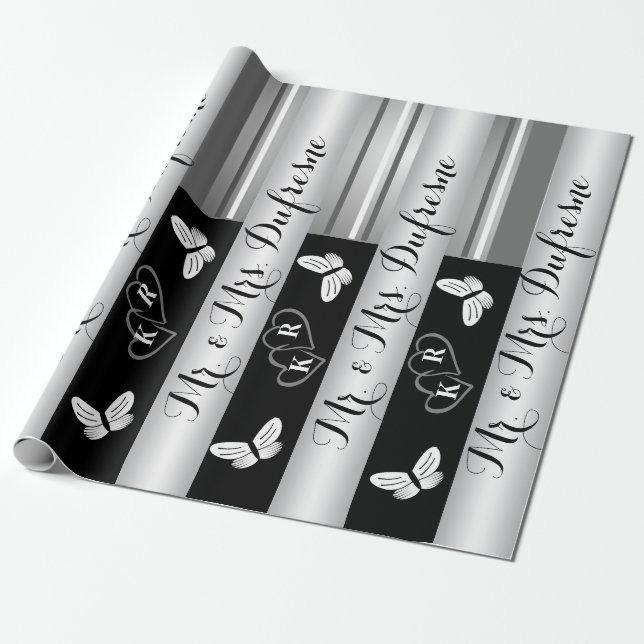 Papel De Regalo Boda/Aniversario de Nombre e Iniciales Personaliza (Desenrollado)