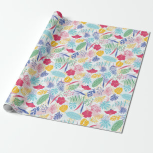 Papel De Regalo Boda Azul Marino Rosa Salvaje Selva Verde Perenne