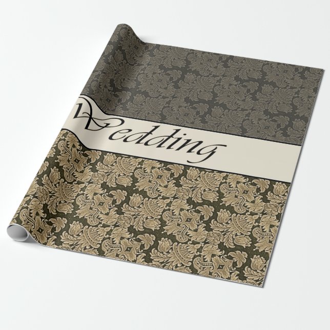 Papel De Regalo Boda Black Golden Brocade (Desenrollado)