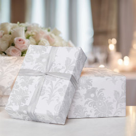 Papel De Regalo Boda Blanco Damasco Simple Elegancia Floral