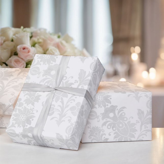 Papel De Regalo Boda Blanco Damasco Simple Elegancia Floral (Subido por el creador)