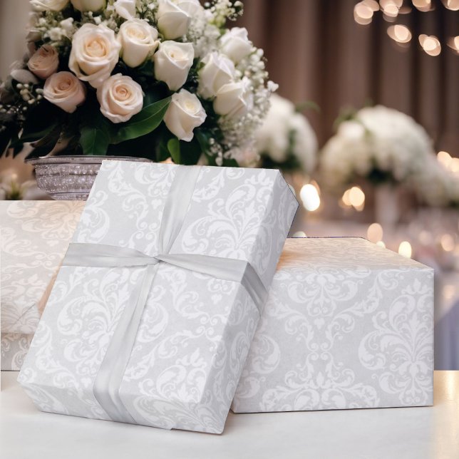 Papel De Regalo Boda Blanco Damask Clásico Elegancia eterna (Subido por el creador)