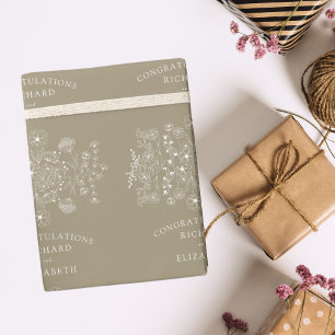 Papel De Regalo Boda Bohemio de Acuarela Moderna con Flor Silvestr