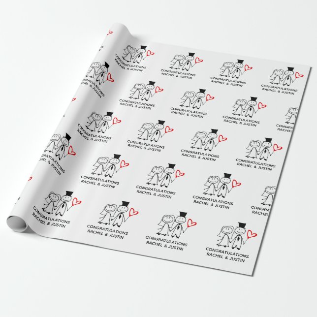 Papel De Regalo Boda Bride Groom Cute Couple Felicitaciones (Desenrollado)