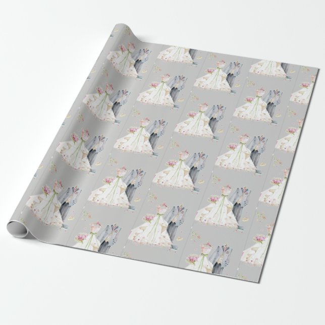 Papel De Regalo Boda Bride y Groom (Desenrollado)