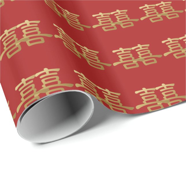 Papel De Regalo Boda chino doble felicidad regalo de novia roja (Esquina del rollo)