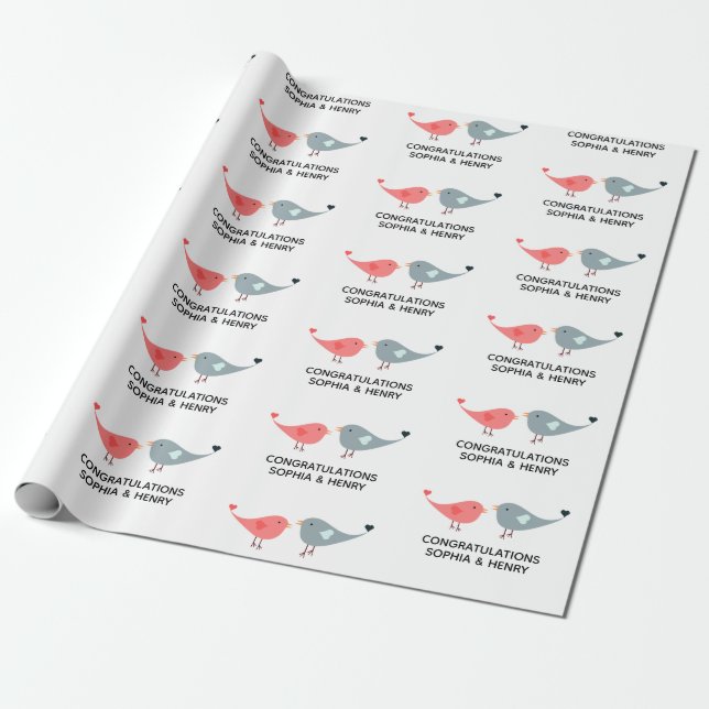 Papel De Regalo Boda Cute Love Bird Briom Groom Names (Desenrollado)