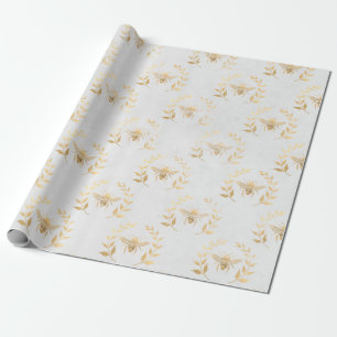 Papel De Regalo Boda de abejas blancas y doradas