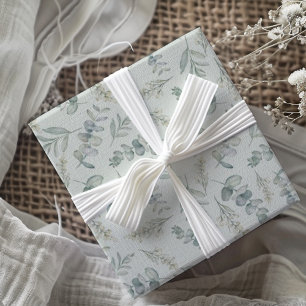 Papel De Regalo Boda de Boho Acuarela con Verde Eucalipto