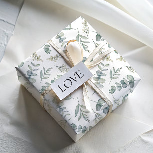 Papel De Regalo Boda de Boho Acuarela Eucalipto Verdor