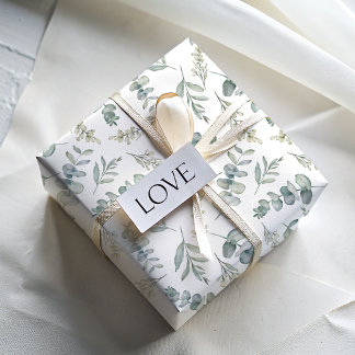 Papel De Regalo Boda de Boho Acuarela Eucalipto Verdor