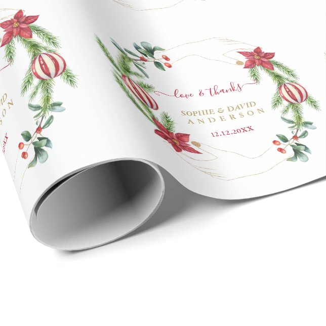 Papel De Regalo Boda de bolas de Navidades de piñón de vacaciones  (Esquina del rollo)