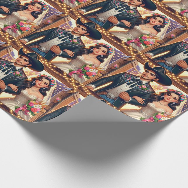 Papel De Regalo Boda de Cowboy Cowgirl occidental (Esquina)