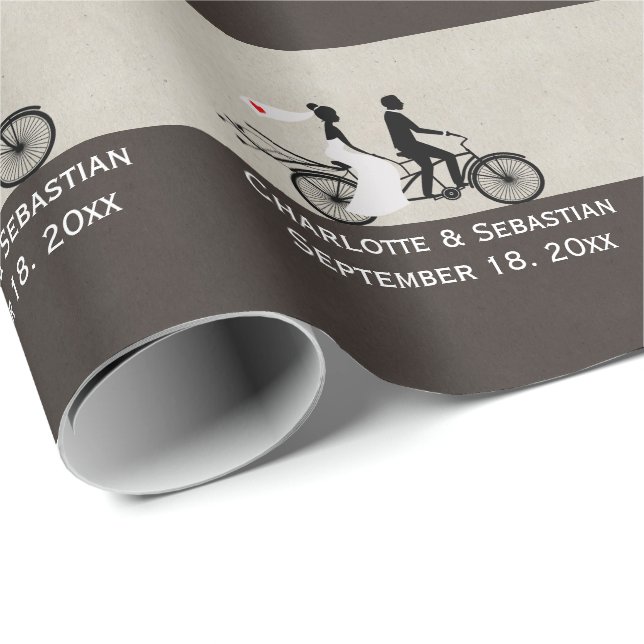 Papel De Regalo Boda De Cute Tandem Bike Bride Y Groom (Esquina del rollo)