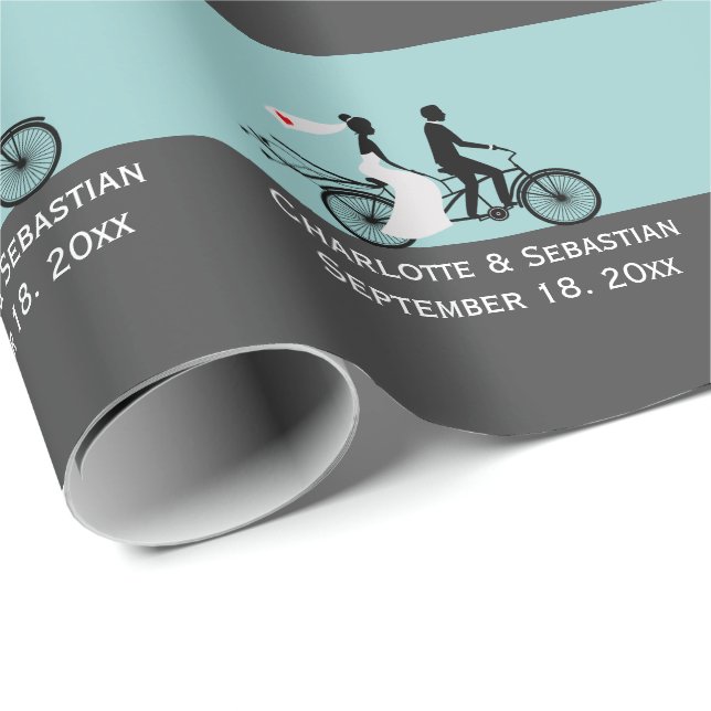 Papel De Regalo Boda De Cute Tandem Bike Bride Y Groom (Esquina del rollo)