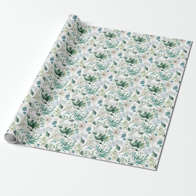 Papel De Regalo Boda de ducha de novia floral blanca (Desenrollado)